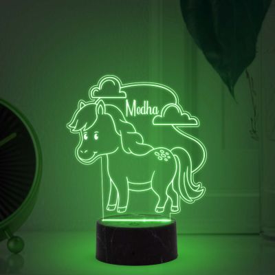 3D Illusion Cute Horse Night lamp with Multicolored Light Customized with Name Gift for Kids Bedroom Decoration